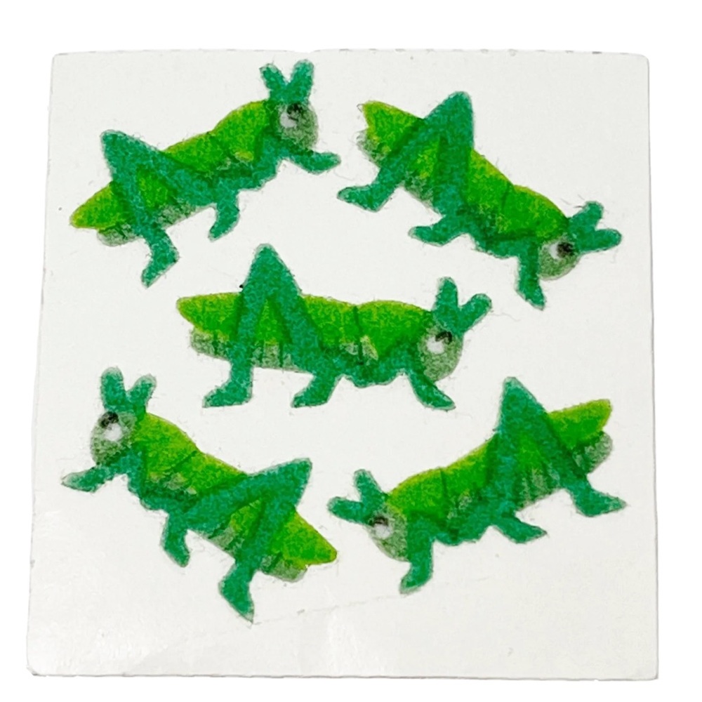 Vintage Sandylion Stickers Fuzzy Flocked Grasshoppers Green Insect Bug 1 Square